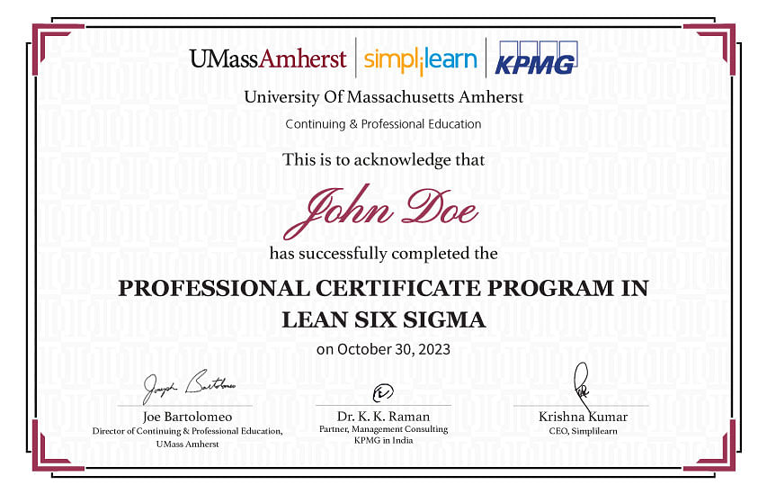 Lean Six Sigma Certification Course Online PGP with UMass Amherst