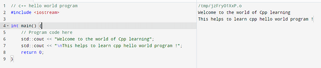 C++ Hello World Program with Code Explanation