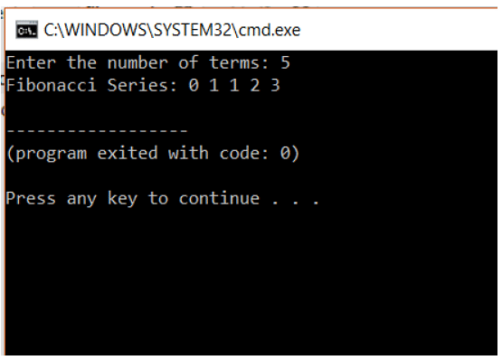 fibonacci program in c