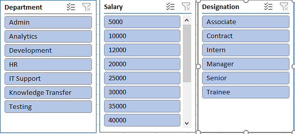 excel slicer for table